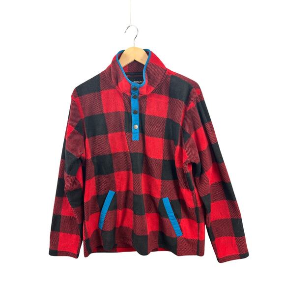 Bonobos Other - Bonobos Buffalo Plaid Snap Fleece Pullover Red Black Check Men’s Size M